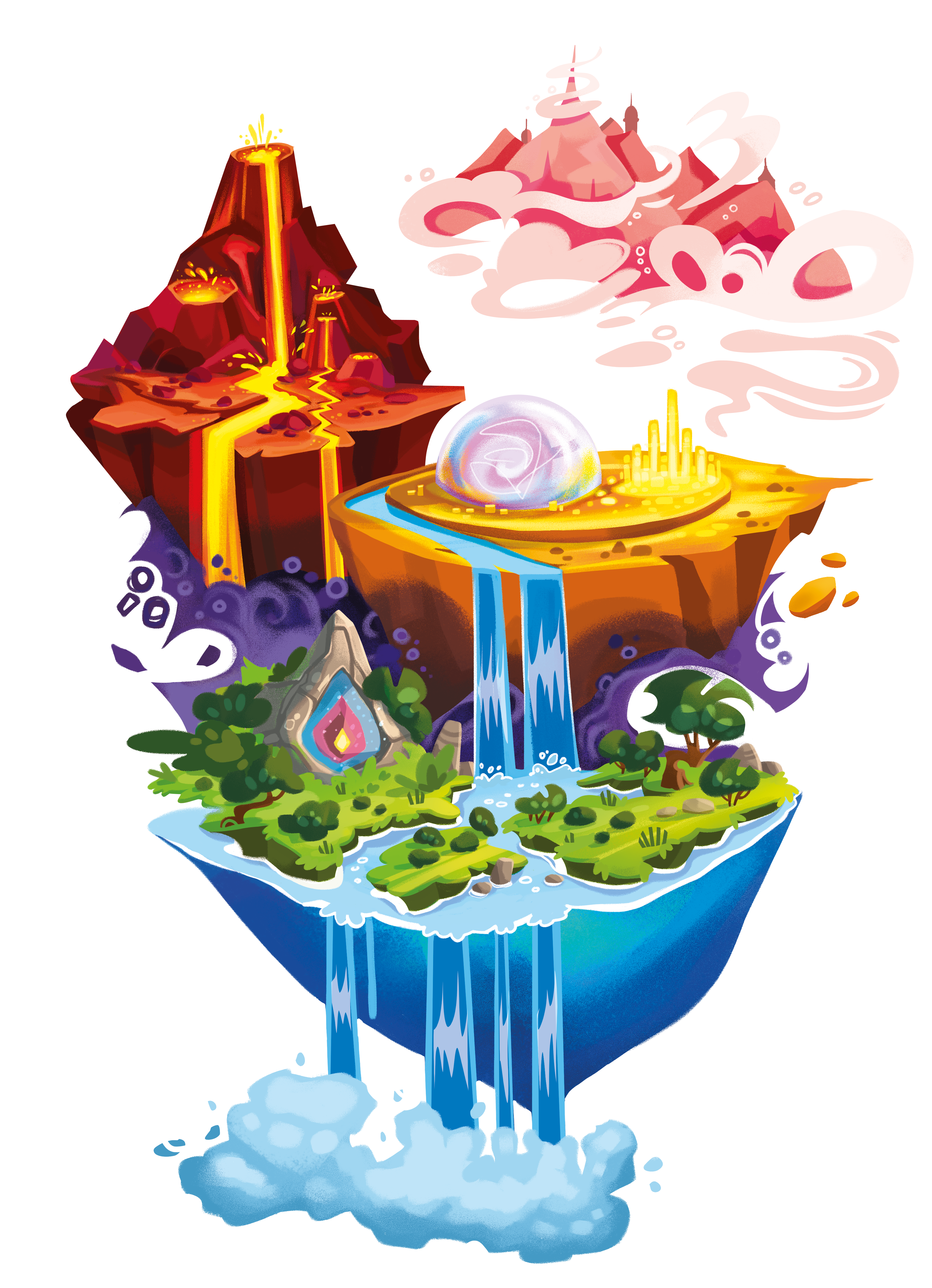The floating realm of MYSTORiQ — six Academy islands around the Glowb