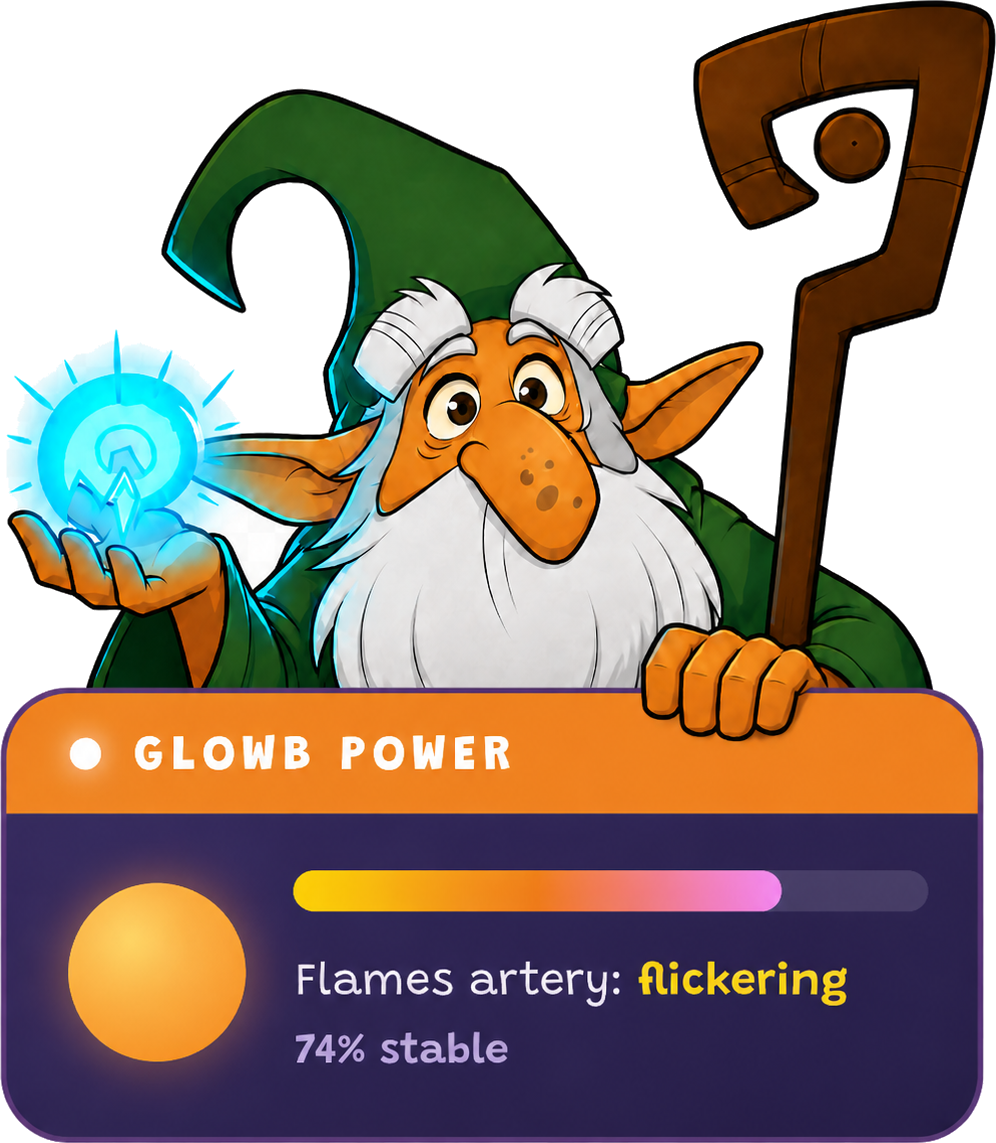 The Goblin Narrator with a Glowb Power readout