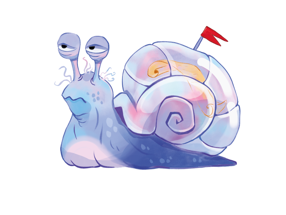 Mail Snail delivering a Glimmer Crate in the MYSTORiQ realm, middle grade fantasy character art